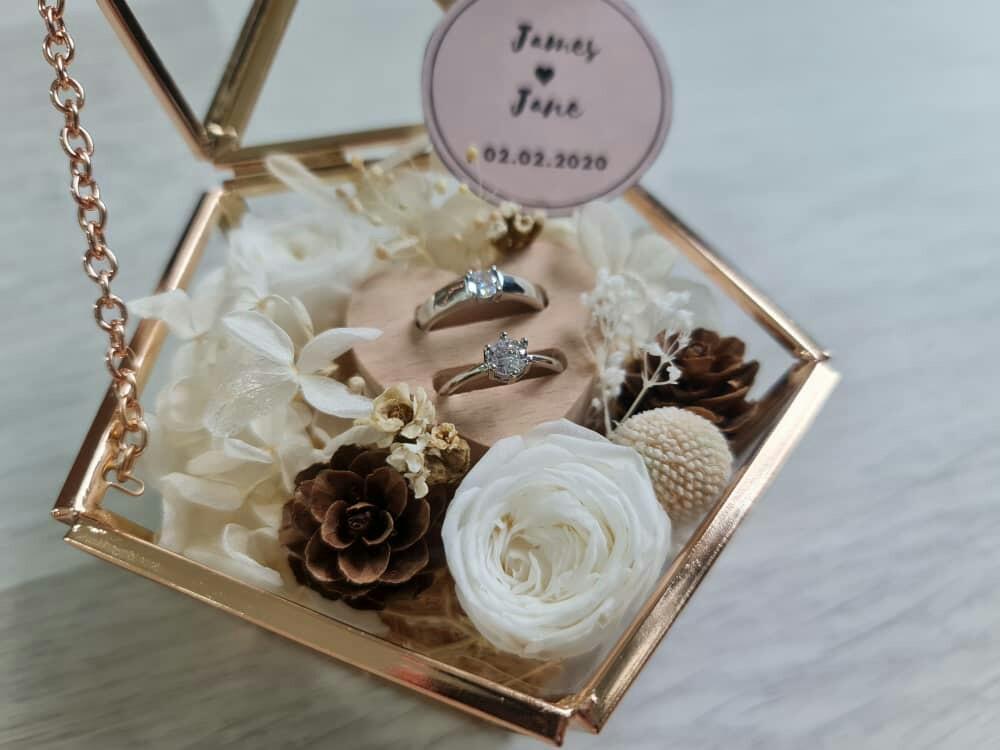 Wedding ROM Ringbox Preserved Flowers Proposal Glass Dome Ring Box