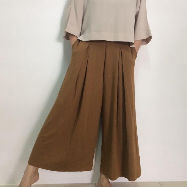 Crepe jersey flare wide cropped pants outlet