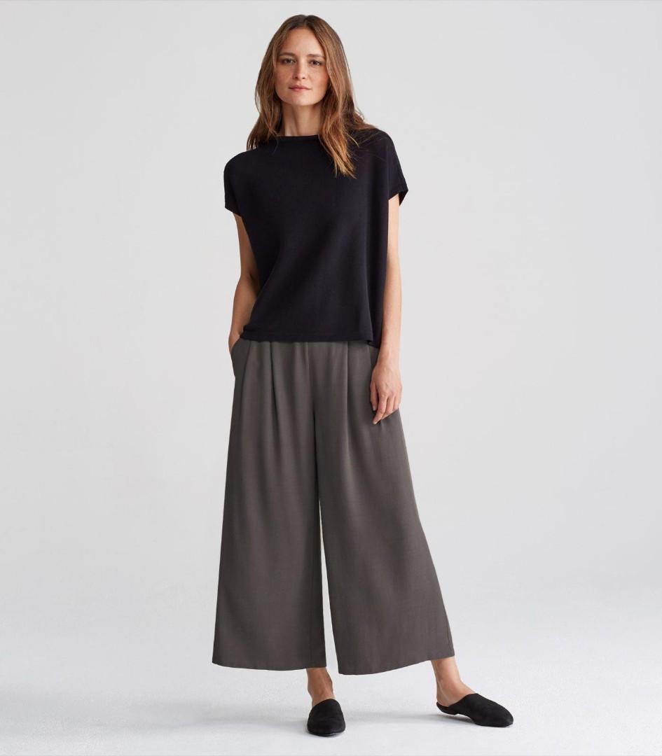 Uniqlo women crepe jersey flare wide cropped pants