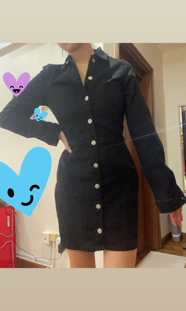 BN Zara Black Button Denim Dress