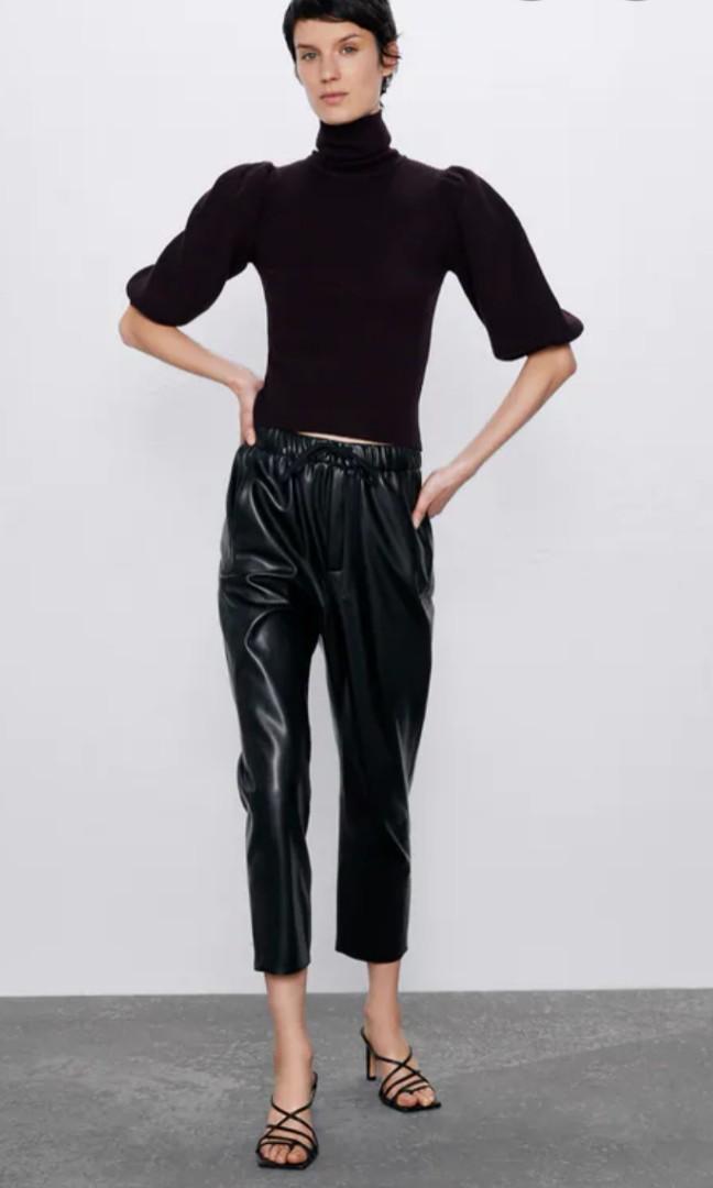 Zara faux leather jogging pants store