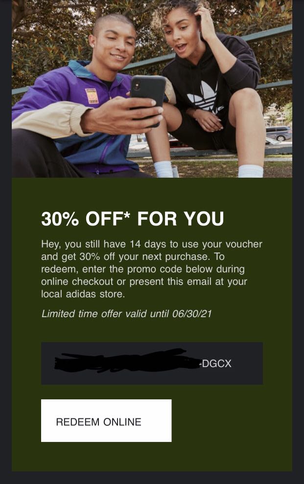 adidas 30 voucher code