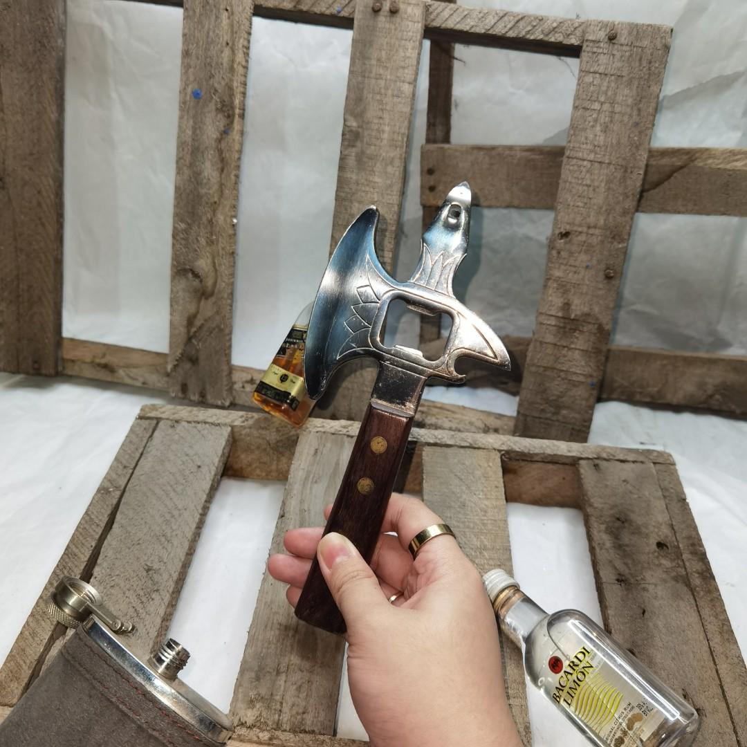 Bottle and can opener (Category: Other Kitchenware & Tableware) located in Valenzuela. Submitted by shikkufindsmla (Listing ID 1094764425, Image 1). Description: Tomahawk 4 n 1 Hatchet -Good Condition -with minimal scratches and oxidation (zoom in photos) ~Functions~ -can opener -can piercer -bottle opener -cheese cleaver 1 pc available ₱ 450 only.