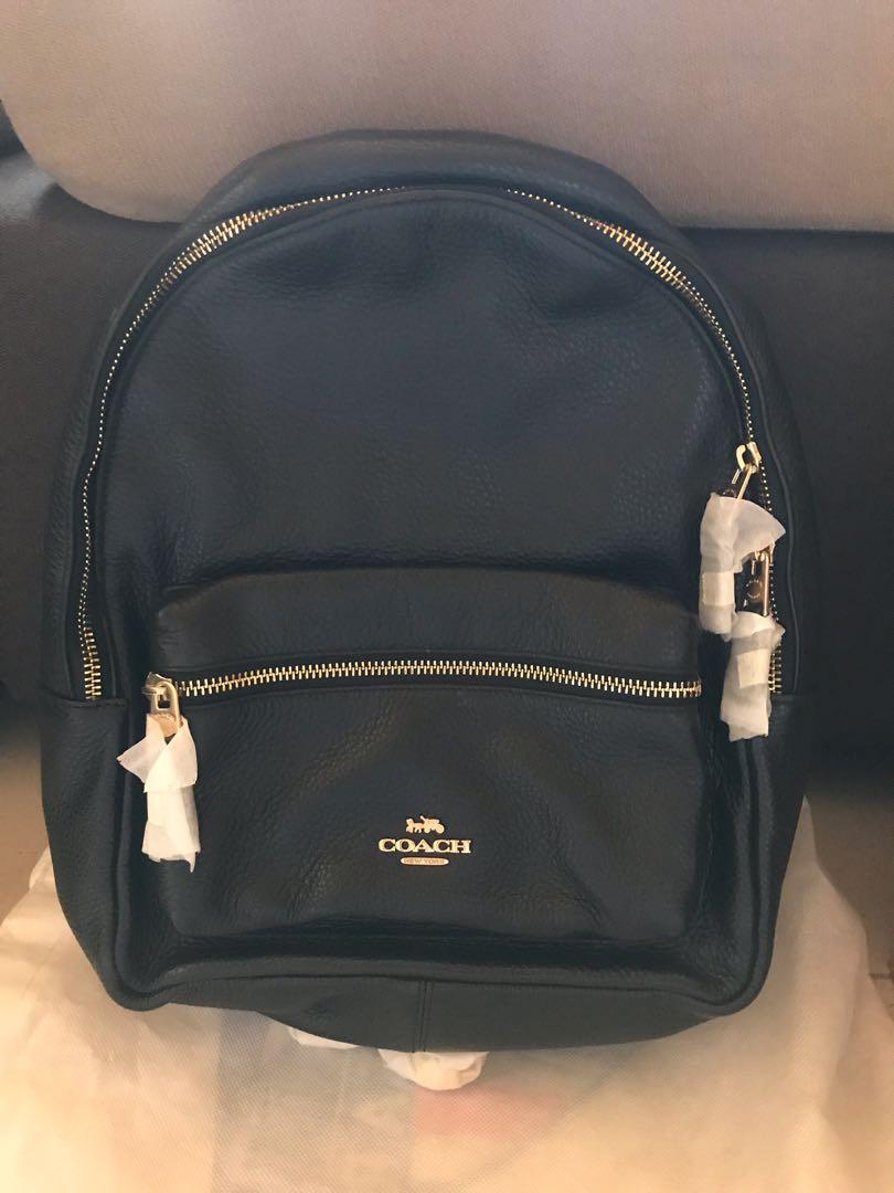 Nwt coach f38263 black gold charlie pebble leather mini backpack sale