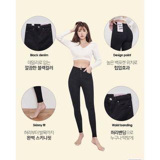 韓國品牌CHUU -5kg JEANS高腰純黑窄管長褲