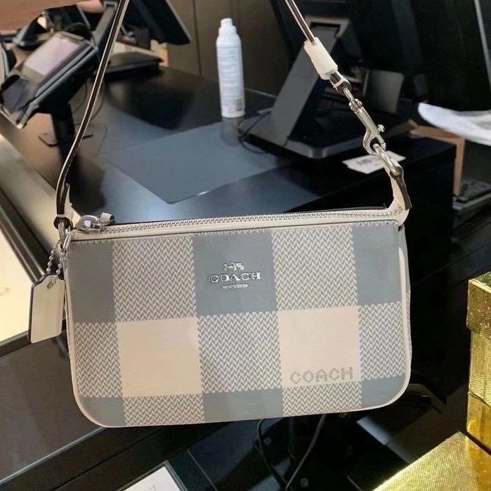 coach blue white checkered bag