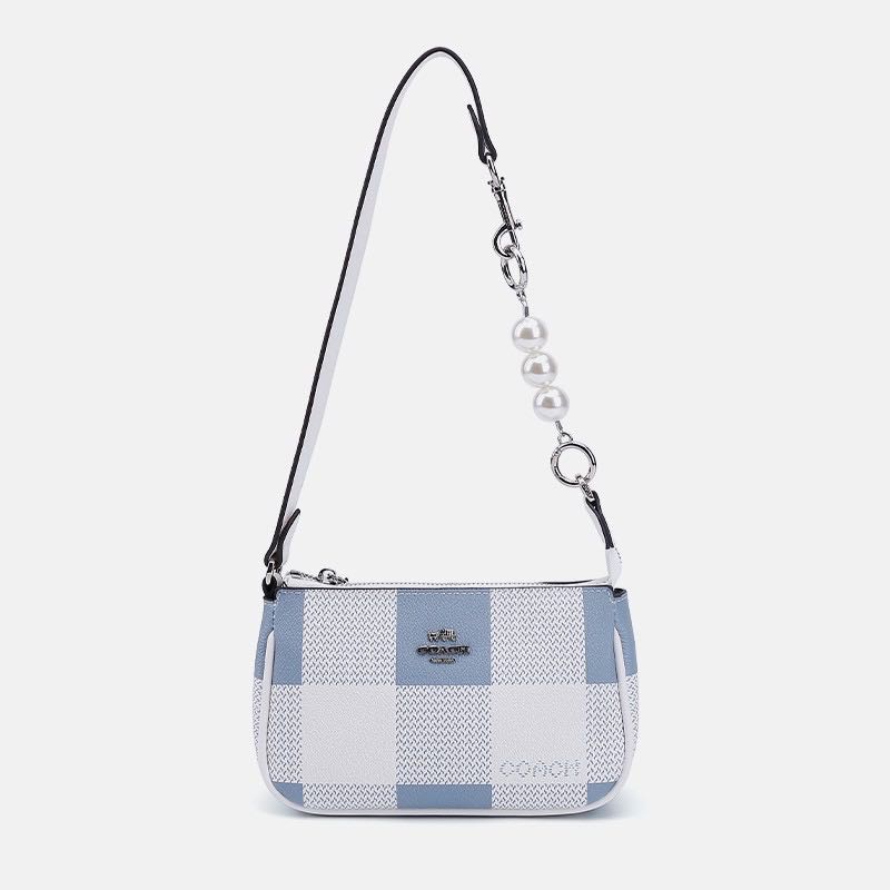 coach blue white checkered bag