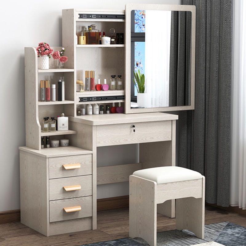 Dressing Table Minimalist Modern Multi Layer Drawer Design With Mirror And Soft Padded Stool