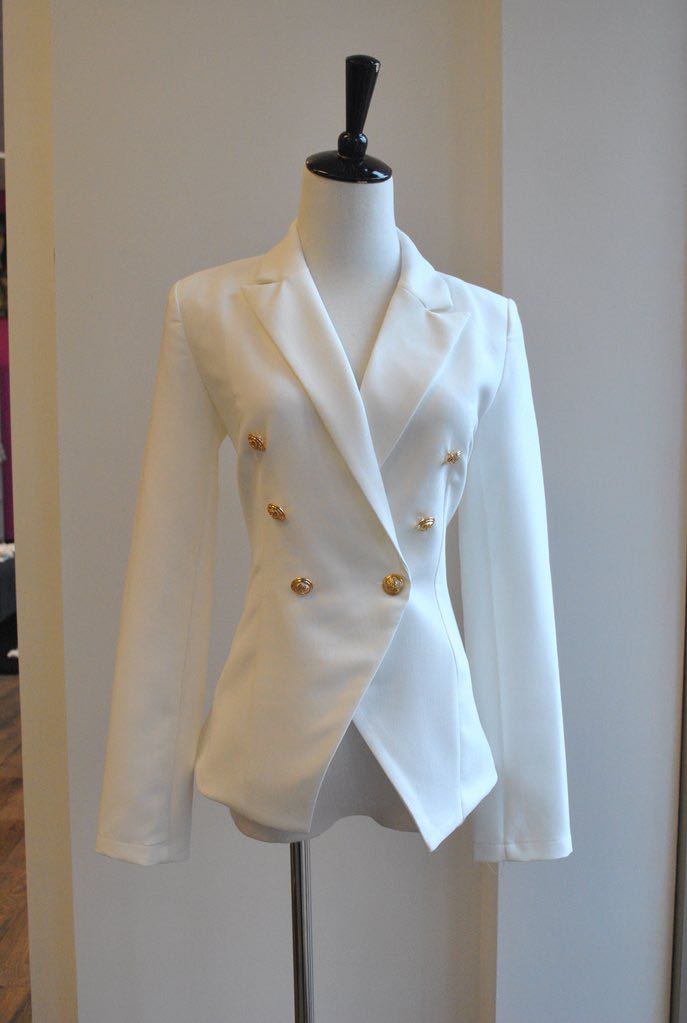 White and sale gold blazer womens