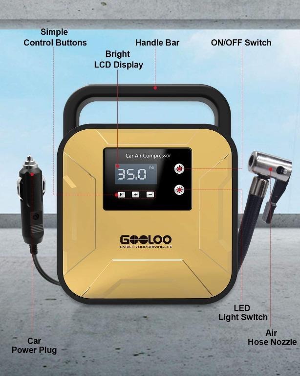II174 GOOLOO Tire Inflator Air Compressor Portable Tire Pump with LED