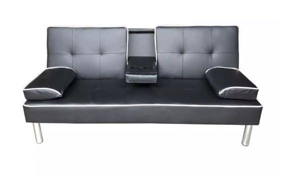 Leather Sofabed SALE!!! (Category: Sofas) located in Caloocan City. Submitted by great.deals21 (Listing ID 1094731092, Image 2). Description: Easily converts to a bed Material: PU leather 178L x 100D x 15H cm bed size Double stitching Wooden frame Chrome Legs 40,000 originally in Lazada.