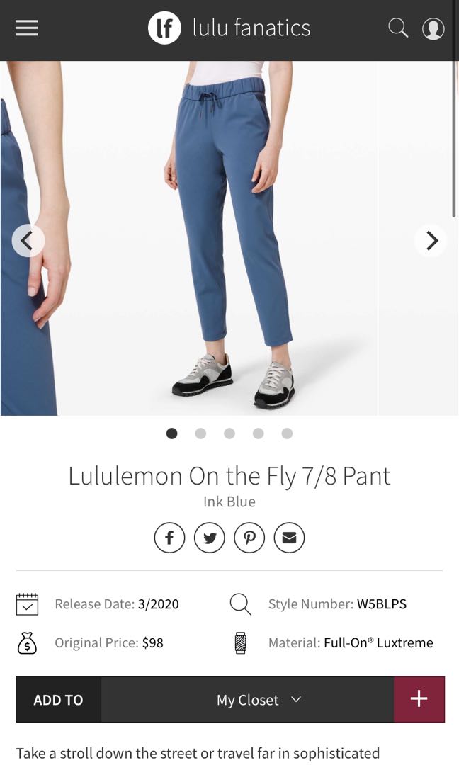 Lululemon On the Fly 7/8 Pant - Ink Blue - lulu fanatics