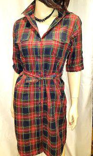New-Ladies' Red Blue Tartan Checked Shirt Dress