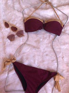 Nudo swimwear gold and maroon