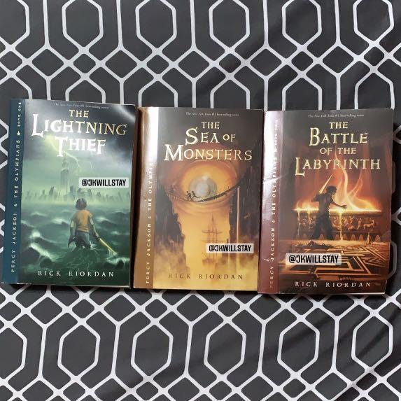 PERCY JACKSON - Lightning Thief, Sea Of Monsters, Battle of the Labyrinth  (PRE-LOVED BOOKS), Hobbies & Toys, Books & Magazines, Fiction & Non-Fiction  on Carousell