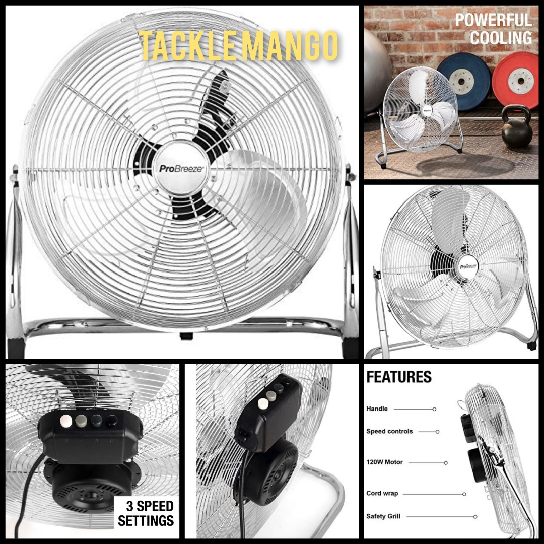 Pro Breeze 20" Chrome Gym Floor Fan with 3 Speeds and Adjustable Fan