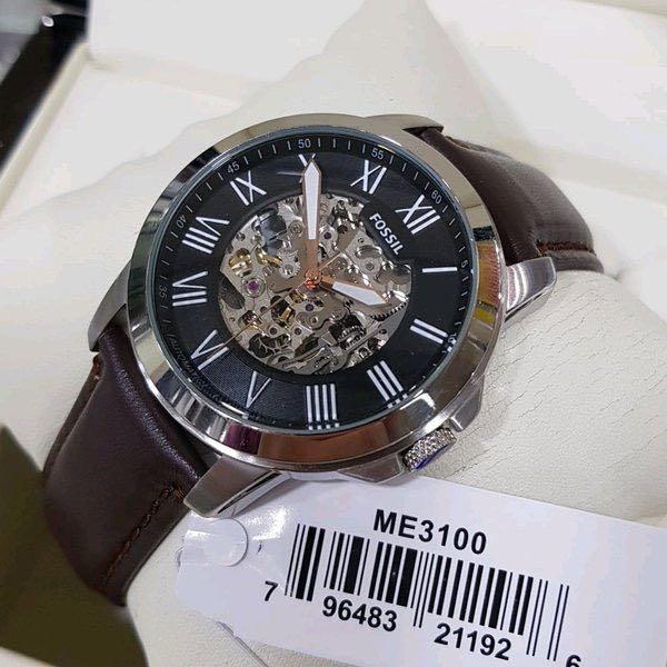 RESTOCK ORIGINAL FOSSIL GRANT AUTOMATIC BLACK DIAL BROWN LEATHER