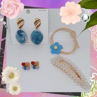 Set of Blue Earrings,Hair String, Fash Hair Clip & Varied Colours Earrings
