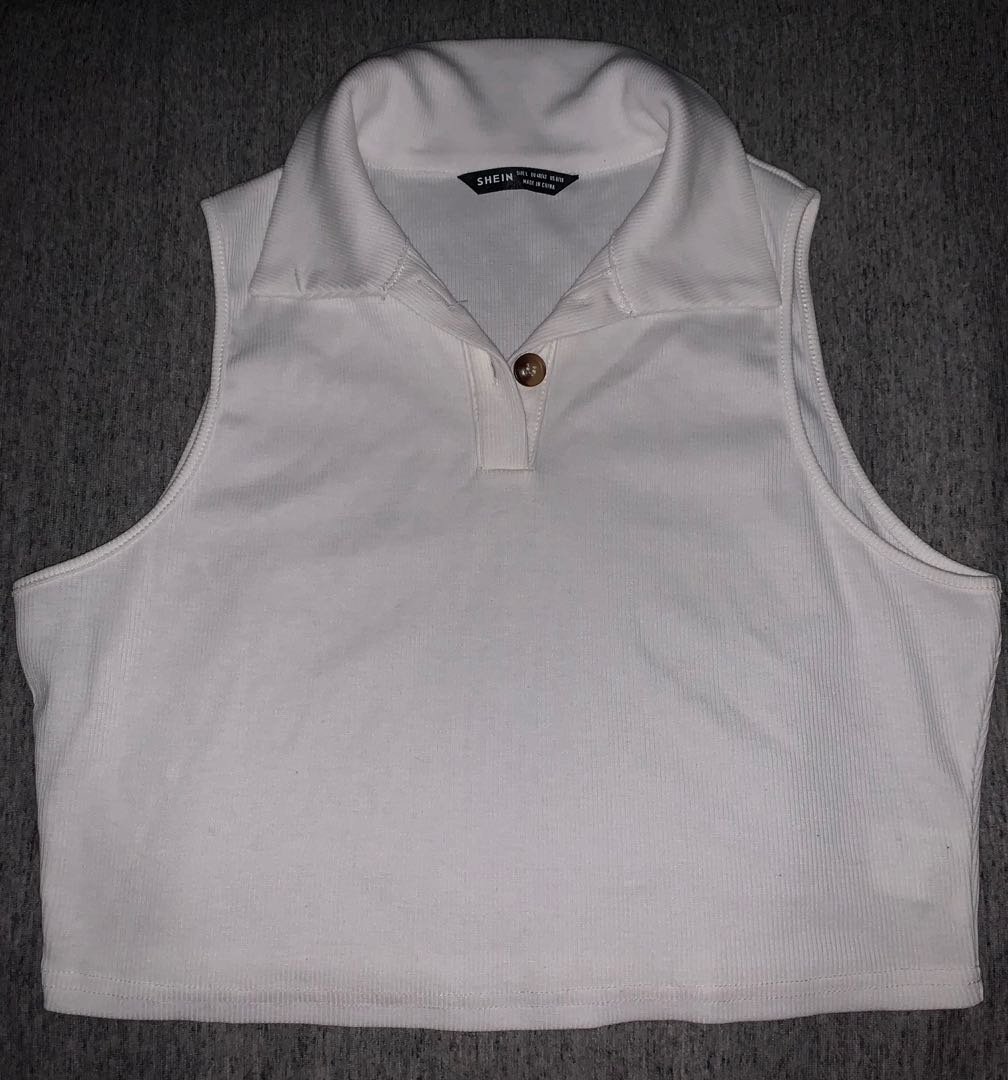 Shein Button Half Placket Rib Knit Tank Top Women S Fashion Tops Sleeveless On Carousell
