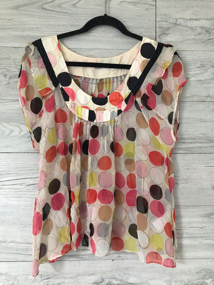 Top TSUMORI CHISATO Taille 38 - Marron à Cœurs Dorés - Coton 100% - Occasion Excellent État