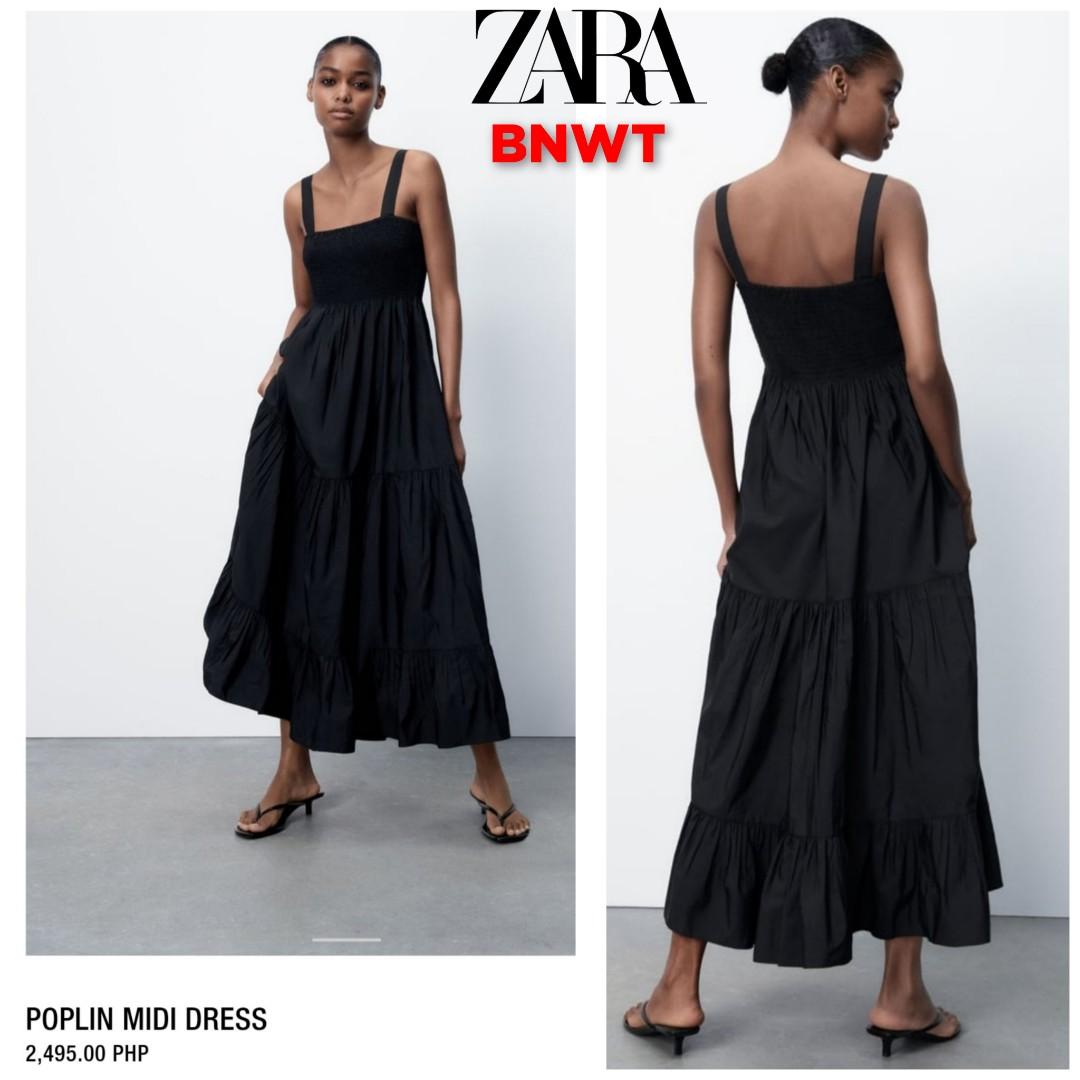 ZARA-Poplin Midi Dress (black), Women's ...