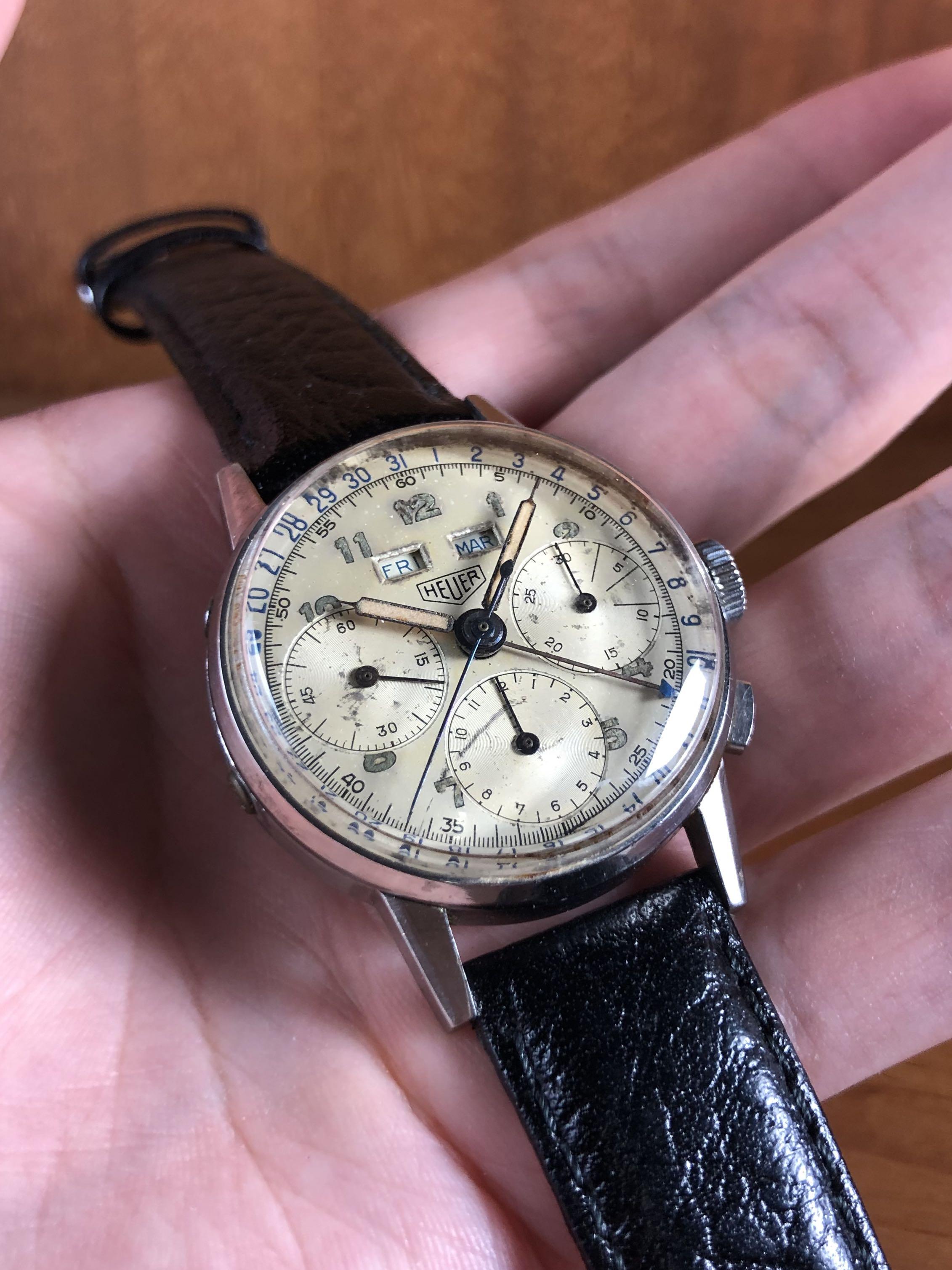 1940s Heuer 2543 Valjoux 72c Triple Date Chronograph Vintage Pre