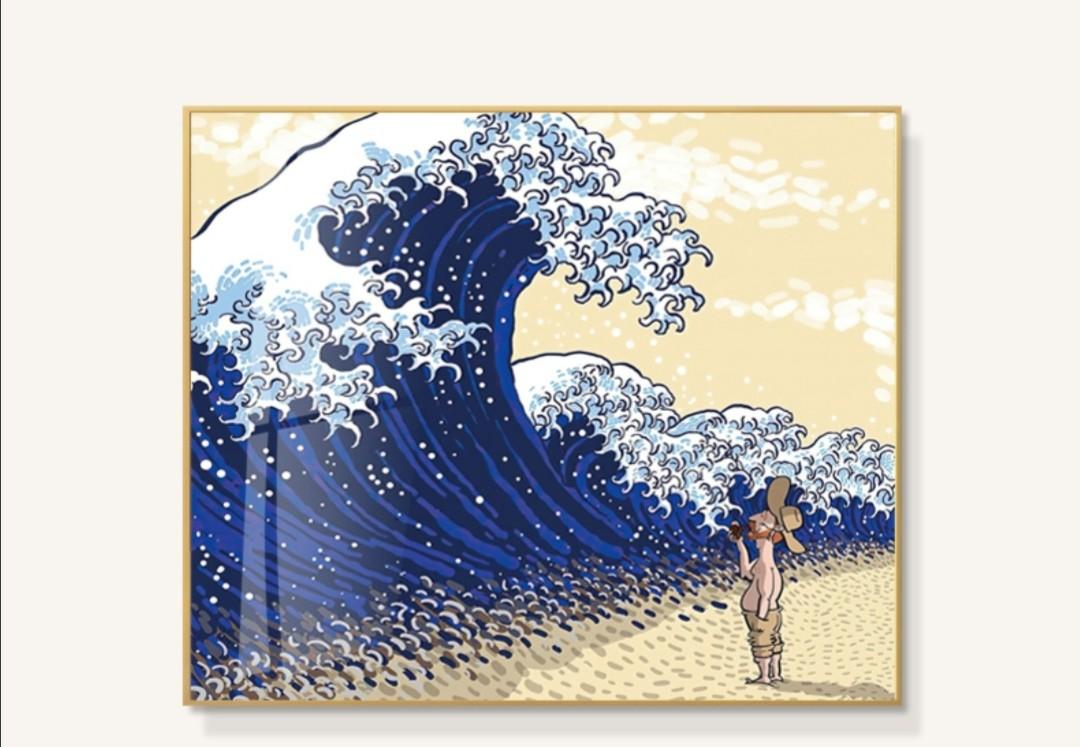 惡搞名畫神奈川沖浪浮世繪梵高Van Gogh 45*35cm 藝術畫連框激罕