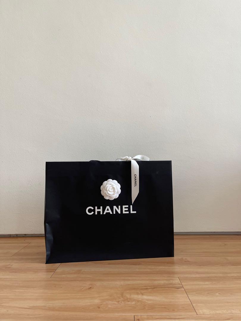 Authentic Chanel paper bag with Camellia and Ribbon Medium Size