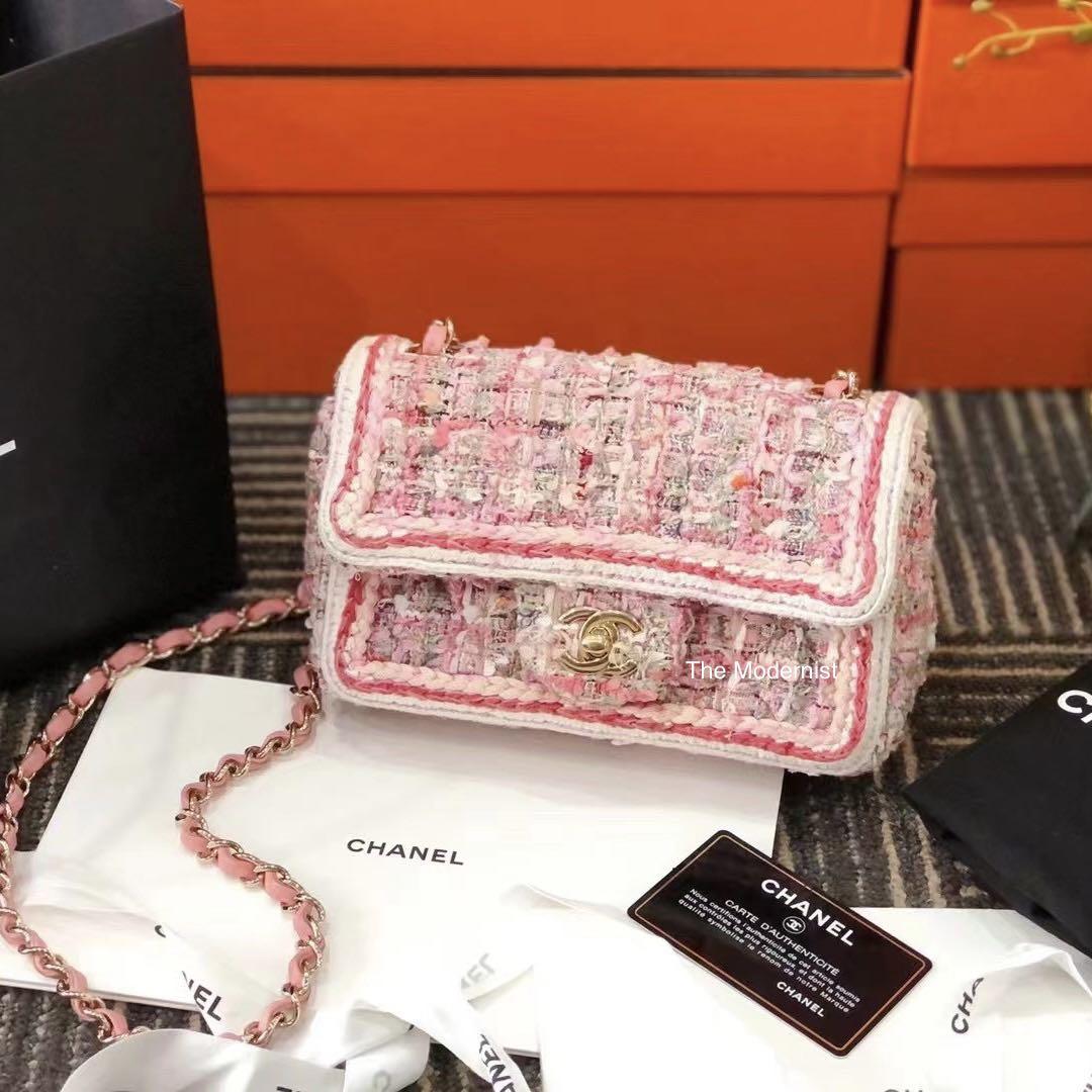 Authentic Chanel Pink Tweed Mini Rectangular
