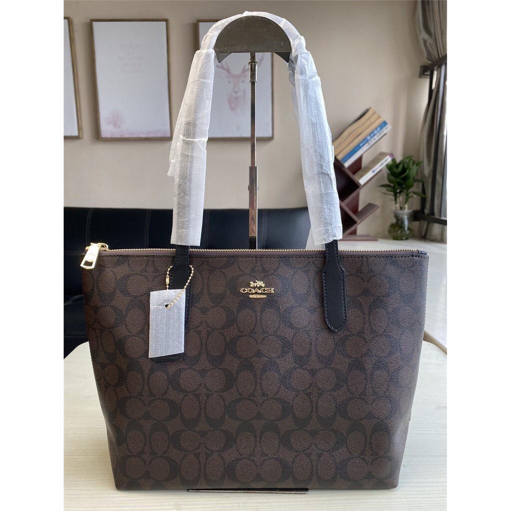 Coach zip top top tote in signature canvas