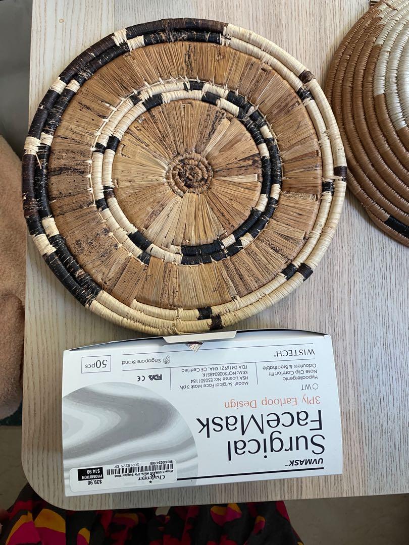 Beautiful woven banana bark wall art basket, Furniture & Home Living