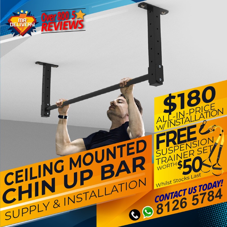 Ceiling Mounted Chin Up Bar w/Installation, Sports Equipment, Exercise & Fitness, Toning