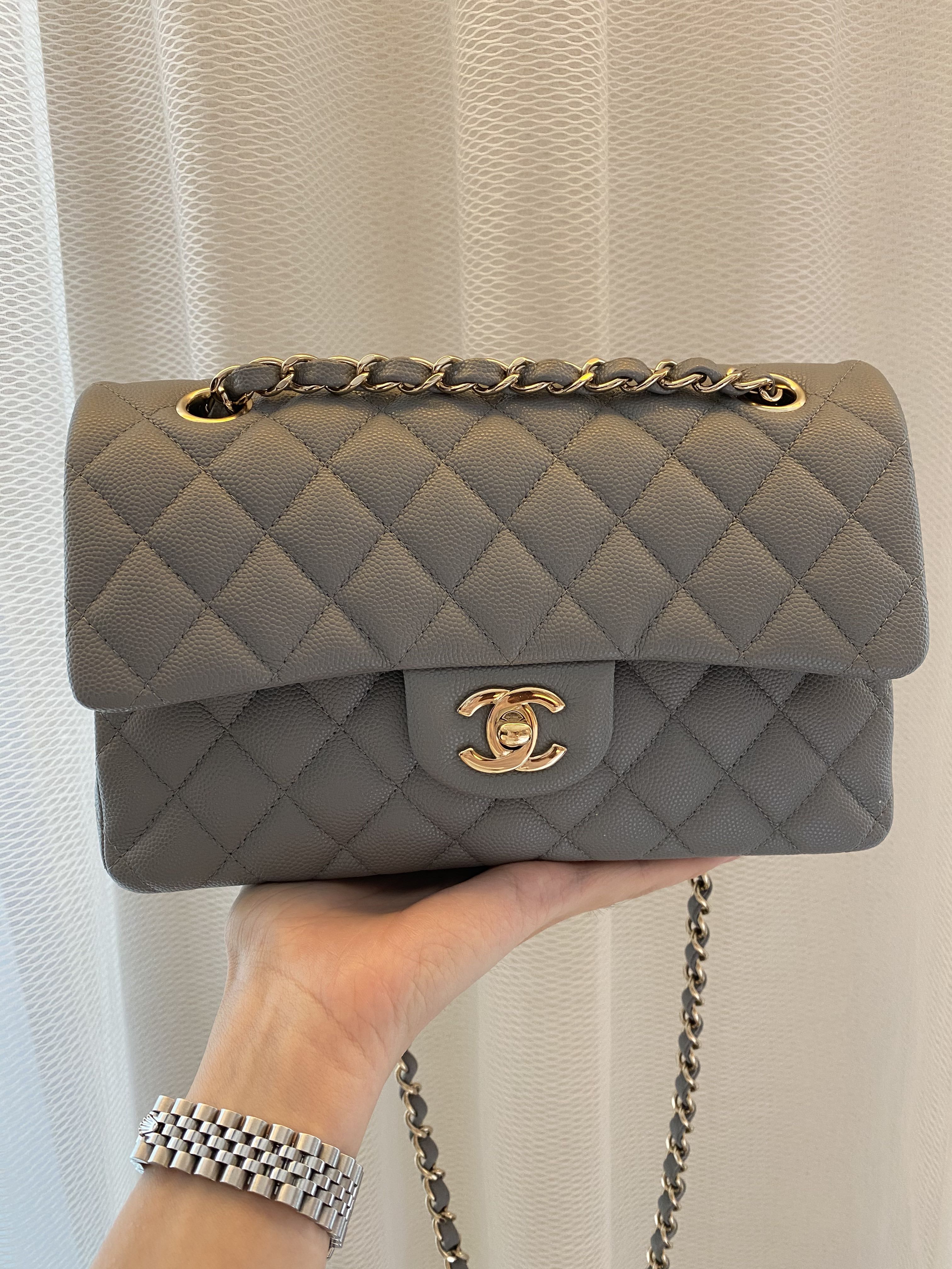 Chanel 20C Grey Small Classic Flap, Luxury, Bags & Wallets on