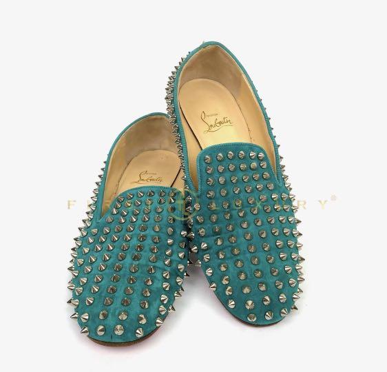 Green spiked shop loafers