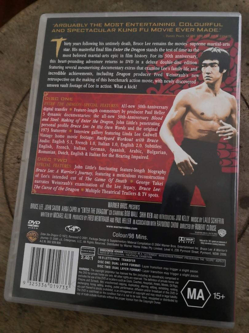 Enter the Dragon Two-Disc Special Edition DVD. R (Martial Arts  Violence|Brief Nudity). Action/Adventure. 1h 39m. Bruce Lee, John Saxon,  Jim Kelly., Hobbies & Toys, Music & Media, CDs & DVDs on Carousell
