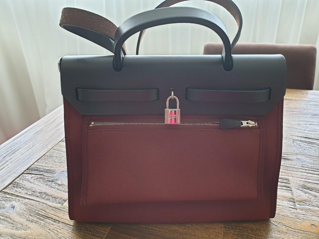 Hermes Rouge H/Ebene Canvas and Leather Herbag Zip 31 Bag