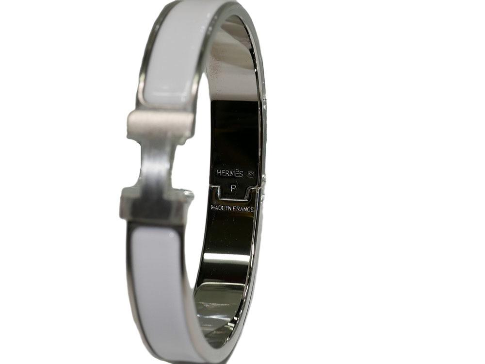 Hermes new Clic HH Bracelet 0.5 Narrow White/ Blanc in Brushed Palladium  Hardware - The Attic Place