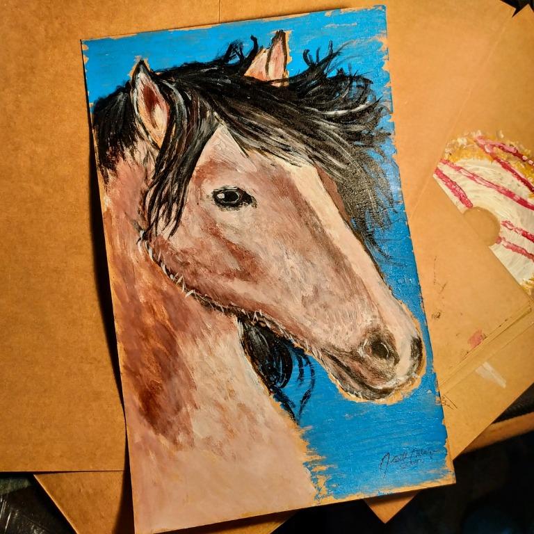 Horse - Acrylic Painting (Category: Art & Prints) located in Cainta. Submitted by watchmanart (Listing ID 1094946373, Image 1). Description: Acrylic on BrownBoard ( 11.25 X 7.10 ) By Keith A..