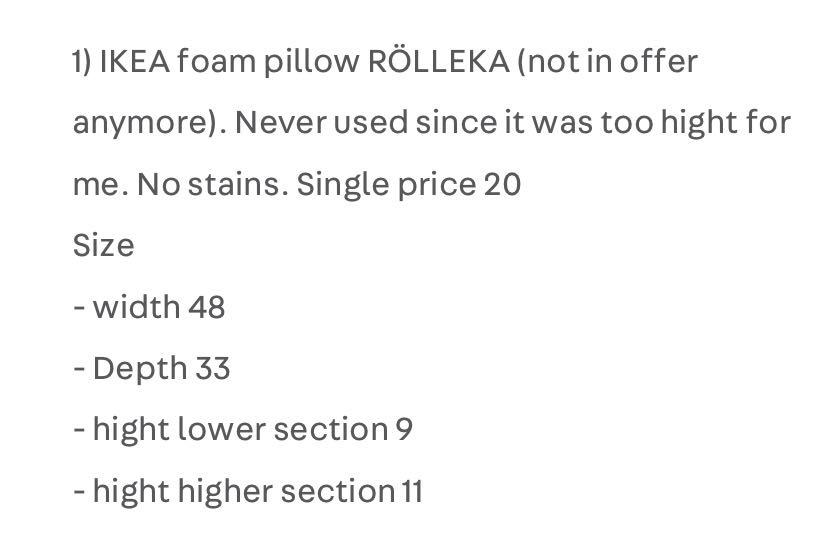 IKEA foam pillow R LLEKA For sale