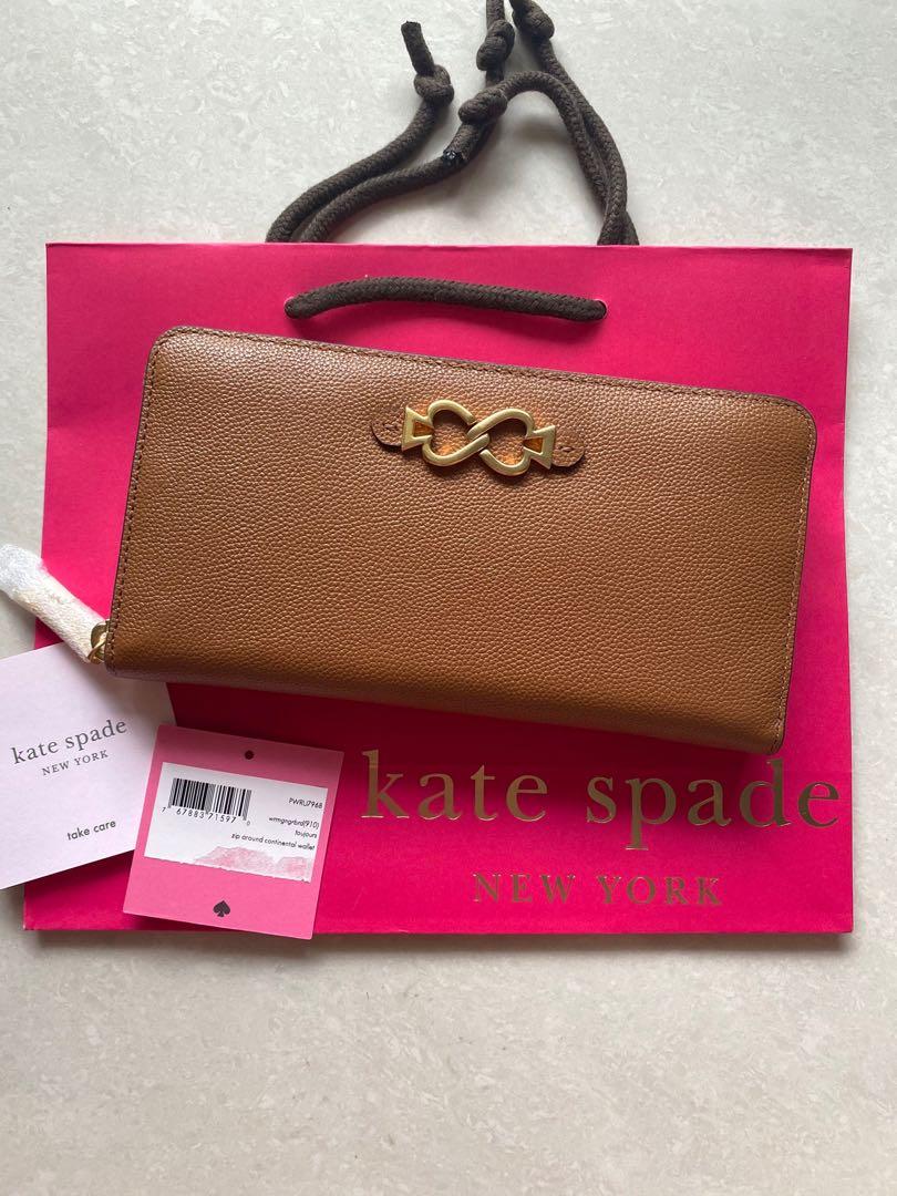 CLEARANCE Kate Spade INSTOCK Toujours Zip Around Continental Wallet Interlocking Spades Warm Gingerbread Brown Women s Fashion Bags Wallets Wallets Card Holders on Carousell