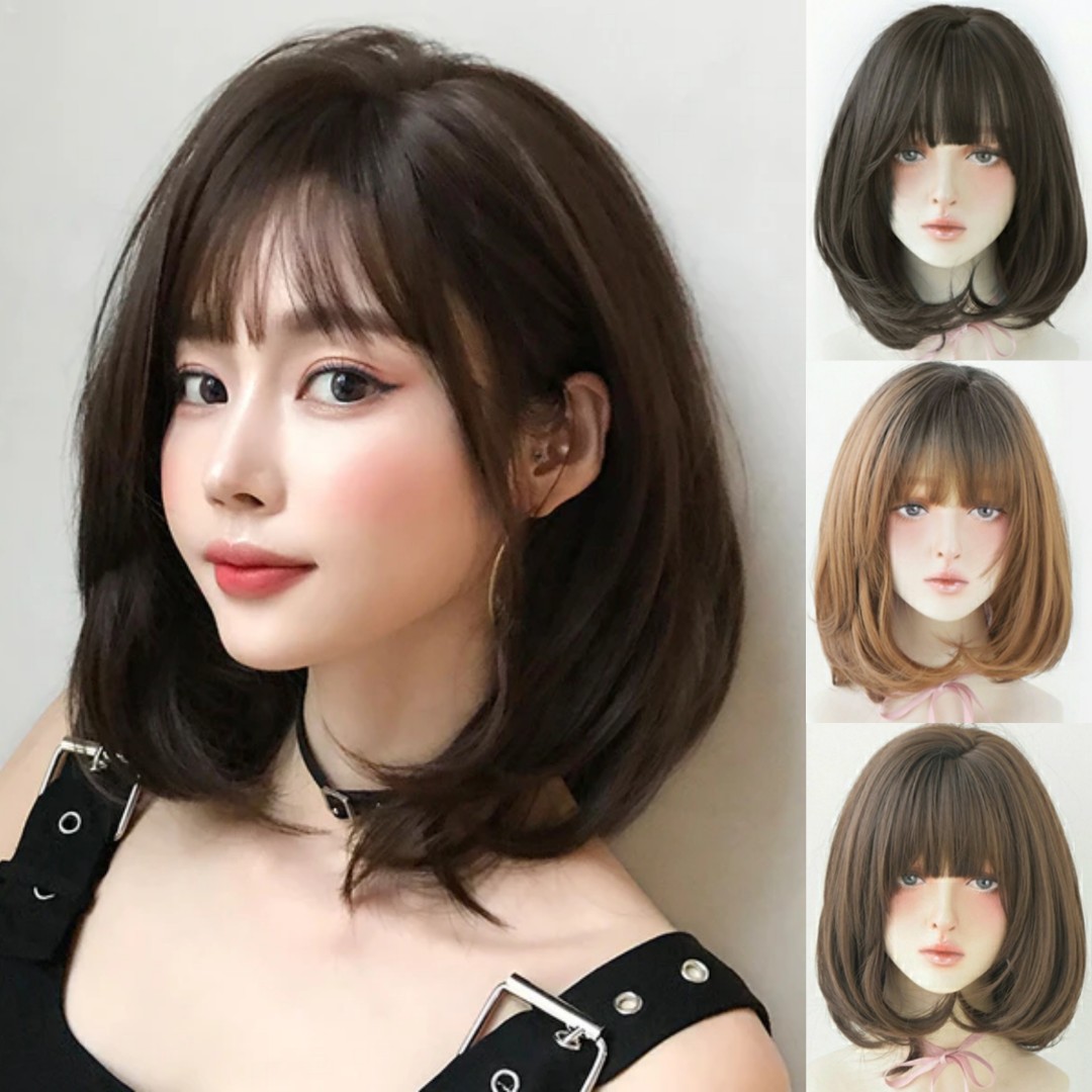 [INSTOCK] Korean 4 Colors Natural Airy Bangs C Curl Straight Shoulder ...
