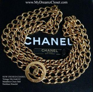 NEW UNUSED CHANEL Vintage 24k Gold CC Medallion Chain Belt Necklace Bracelet