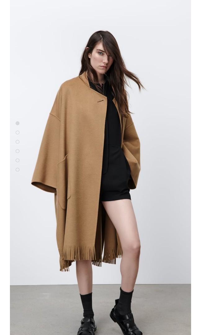 Zara Coat Cape Mantel Zara NEW Zara Cape Coat Wool Fringe Brown