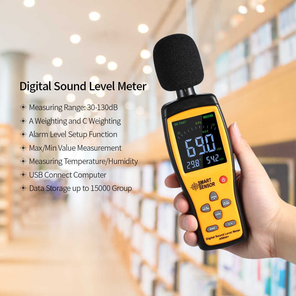 SMART SENSOR AS844+ Digital Sound Level Meter 30-130dB Noise Volume ...