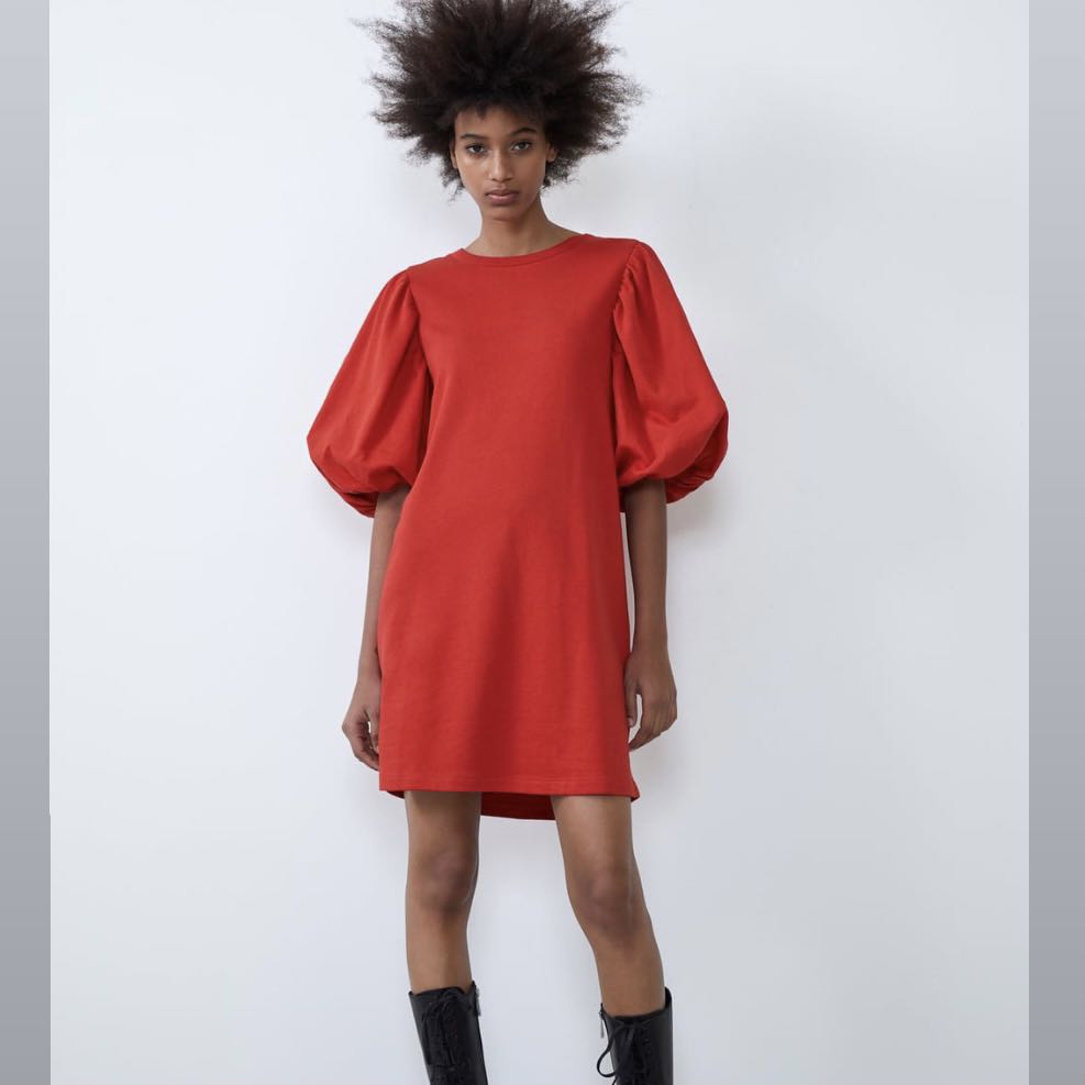 Zara Puff Sleeve Dress-Red, Women's ...