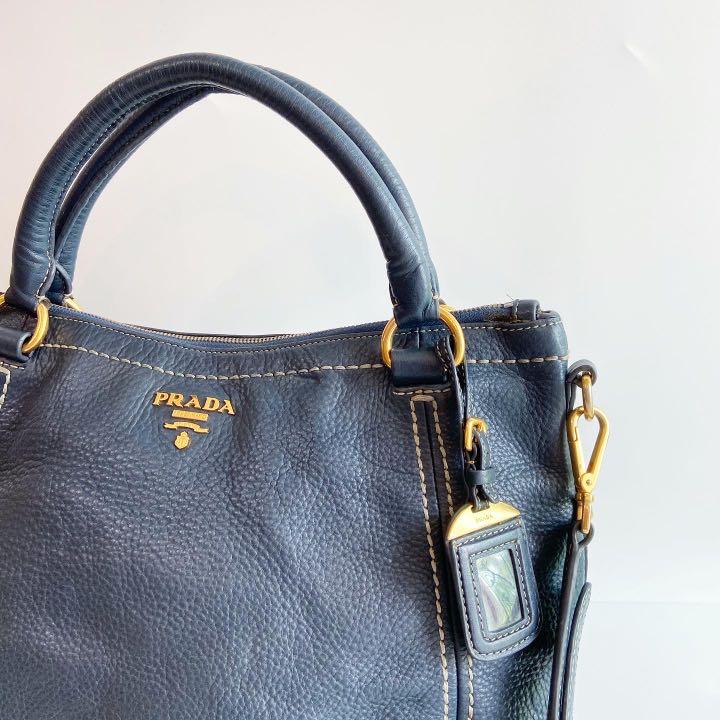 ????? ???? ????????% Authentic Prada Navy Blue Vitello  Daino Leather handbag, comes with shoulder strap, Luxury, Bags & Wallets on  Carousell