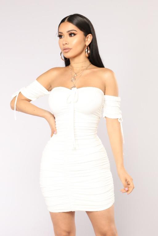 Fashion nova white ruched dress sales