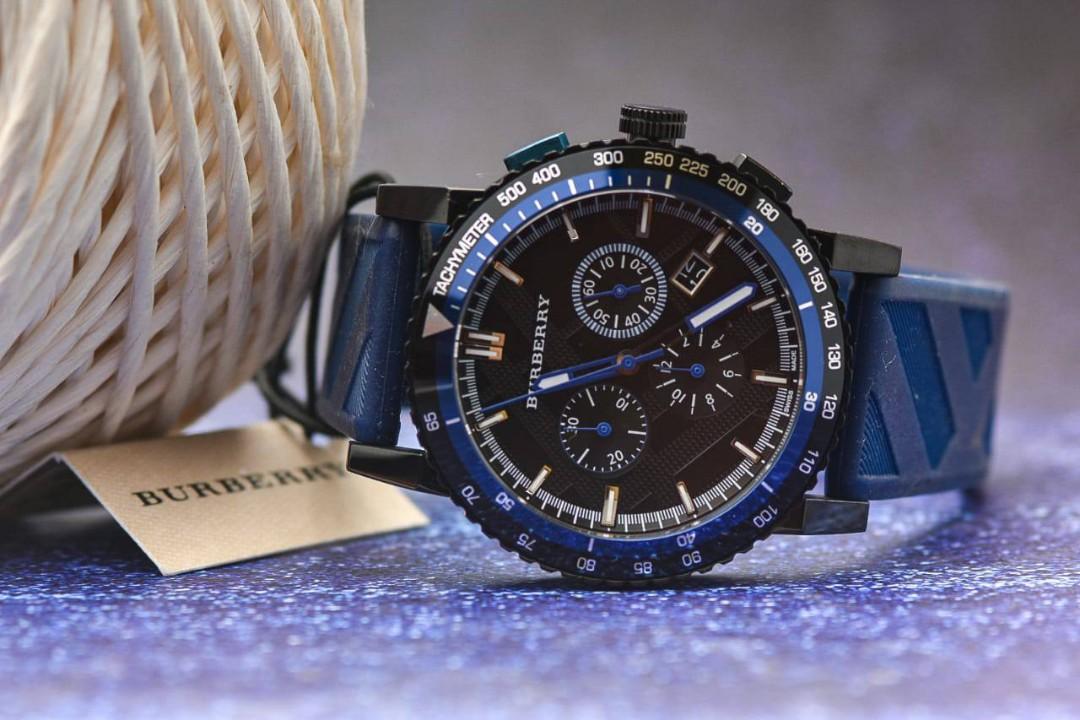 BURBERRY BU9807 MEN THE NEW CITY BLUE RUBBER SPORT CHRONOGRAPH D 4 3 cm Fesyen Pria Jam Tangan di Carousell