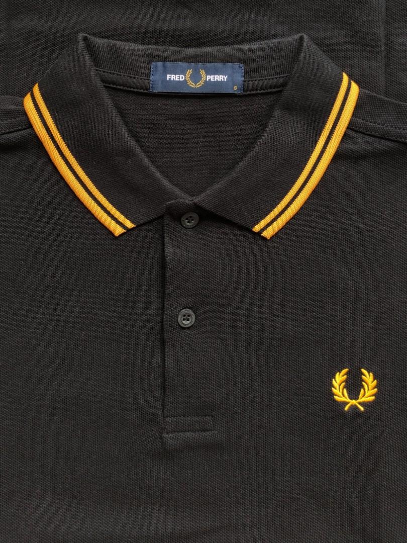 Fred Perry Polo Black Yellow Yellow Men s Fashion Tops Sets