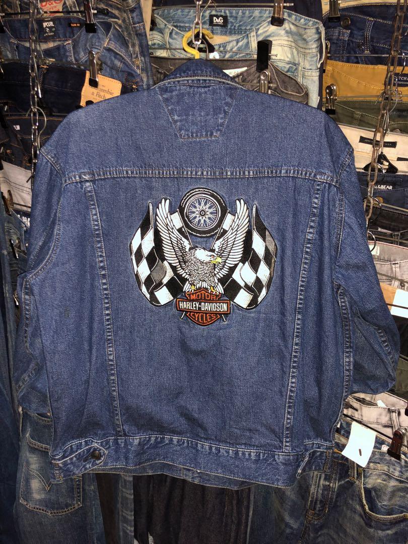 Harley Davidson HD Denim Motorcycle/Riding Jacket(Large) (Category: Coats, Jackets and Outerwear) located in Baguio. Submitted by master_of_brands (Listing ID 1095072067, Image 2). Description: Authentic Harley Davidson HD Denim Motorcycle/Riding Jacket(comfy denim) Men’s 21” x 25” Issue: (minor) lost patched *seen on last photo Slightly used Brought abroad No other issue/s In excellent condition .
